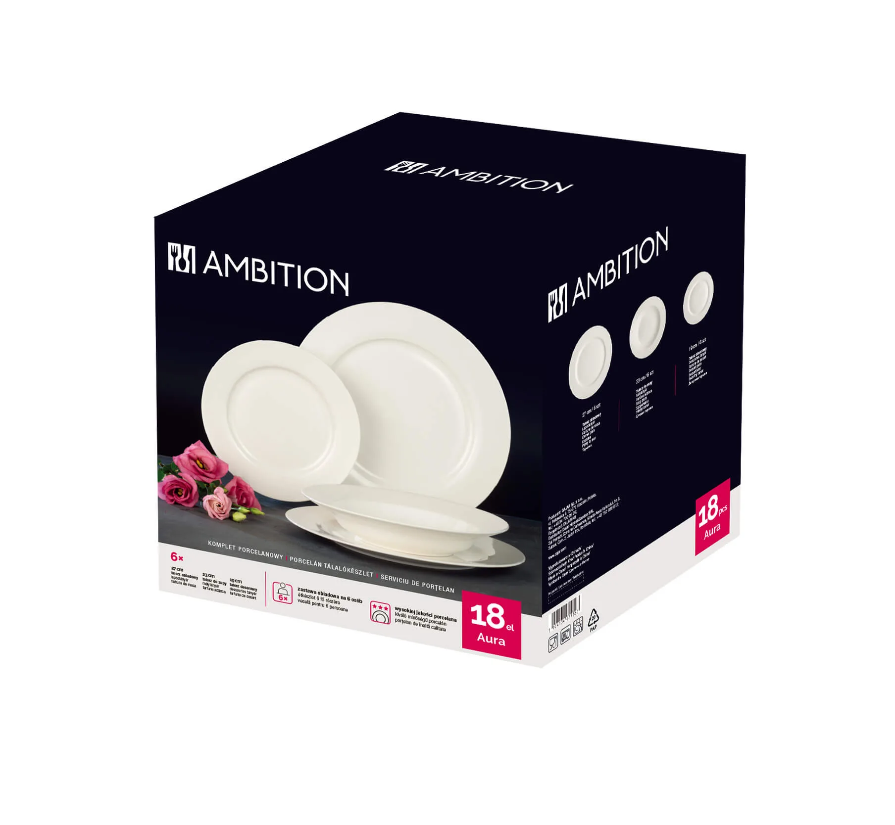 Aura White 18-piece Dinnerware Set AMBITION