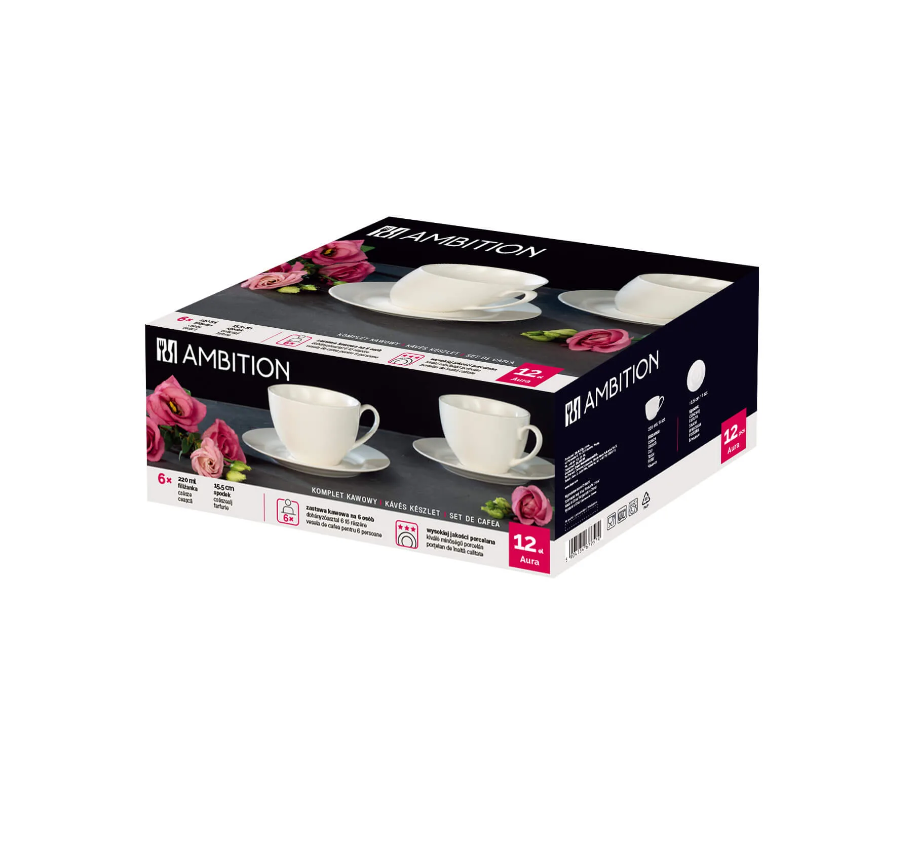 Aura White 12-piece Tea Coffee set 220ml AMBITION
