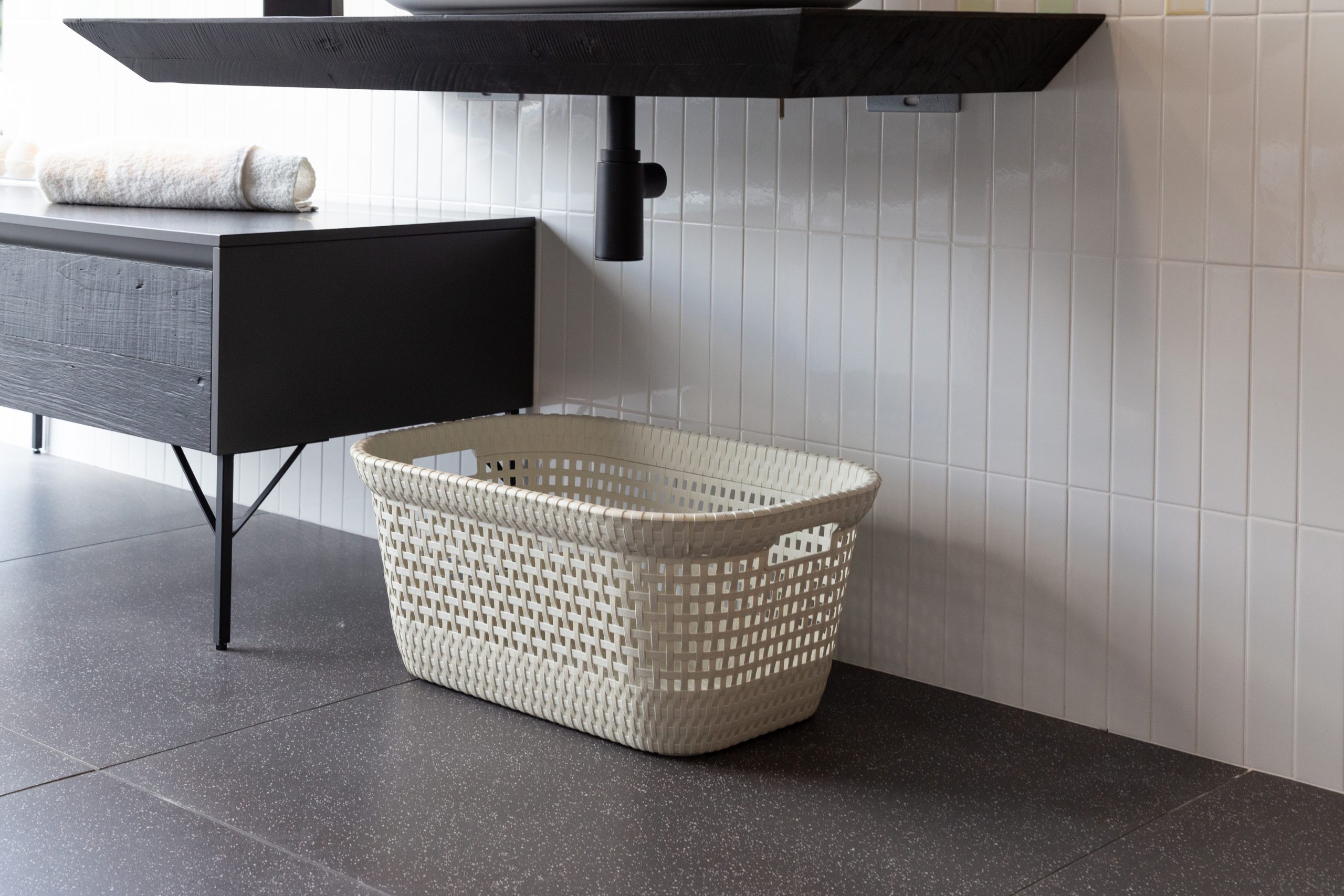 Rattan Washing Basket 45L White