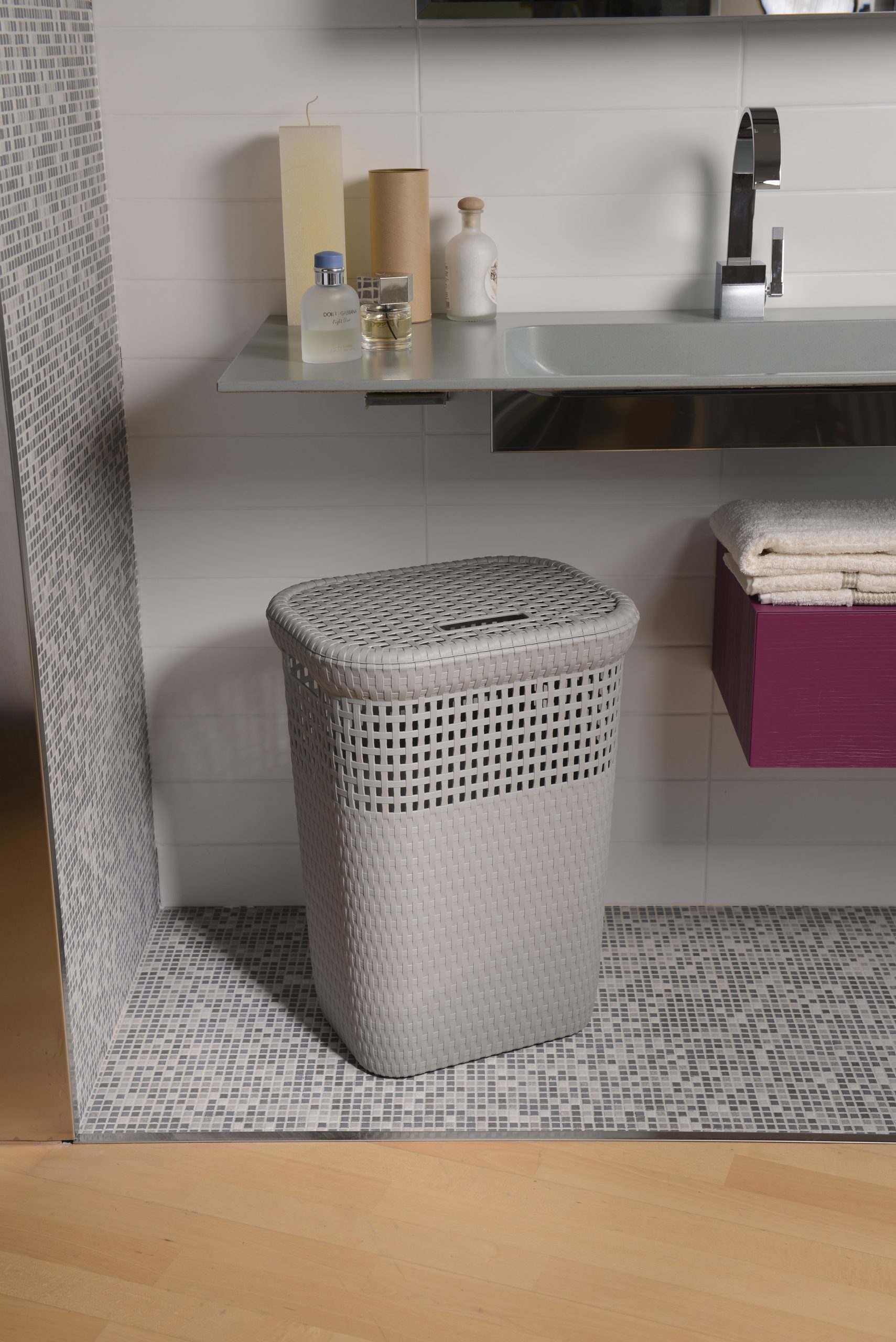 Rattan Laundry Basket 60L Grey