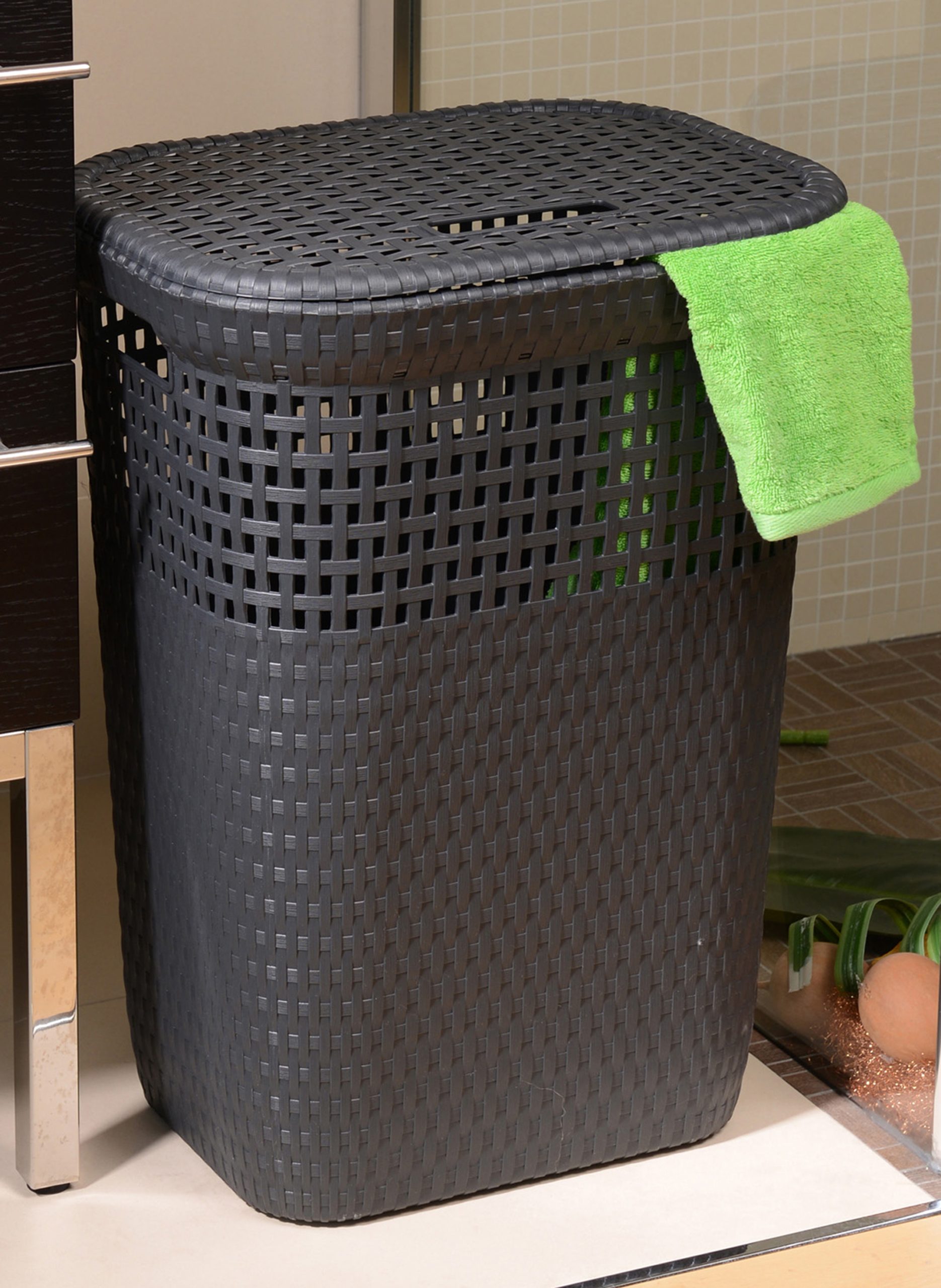 Rattan Laundry Basket 60L Black