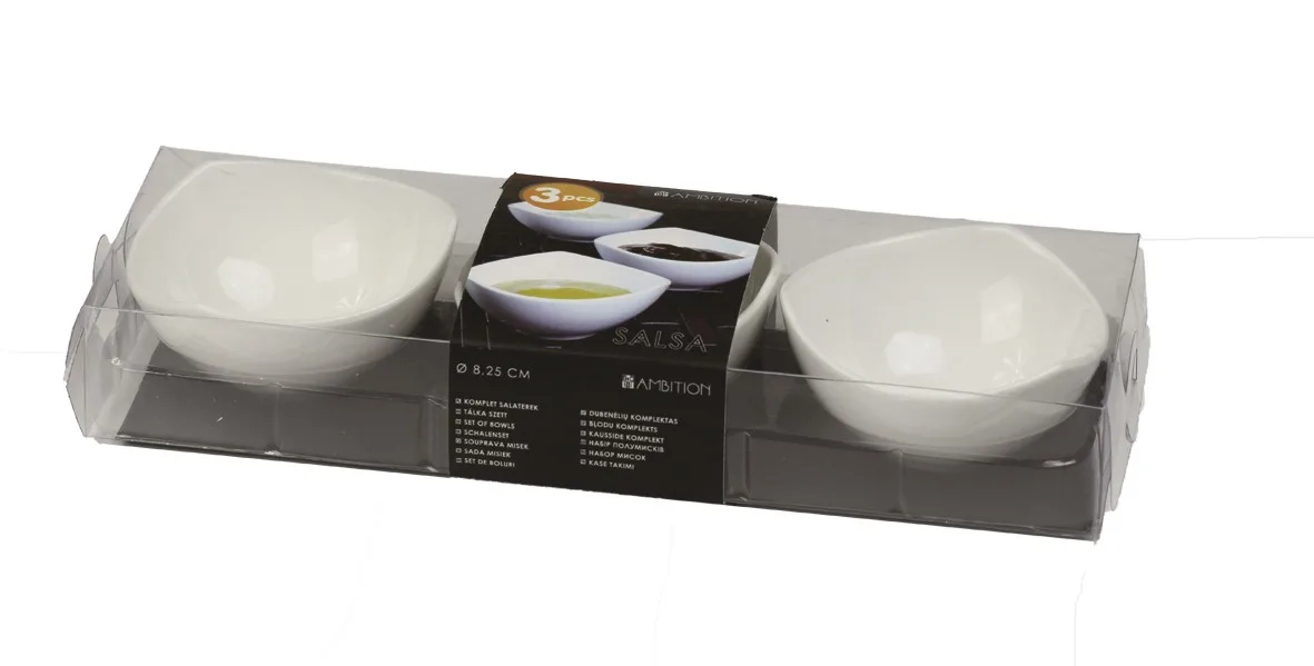 Set of 3 Salsa salad bowls 8.3 cm white AMBITION
